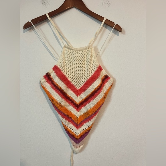 American Eagle Outfitters Tops - AMERICAN EAGLE Colorful Knit Crochet Halter Top